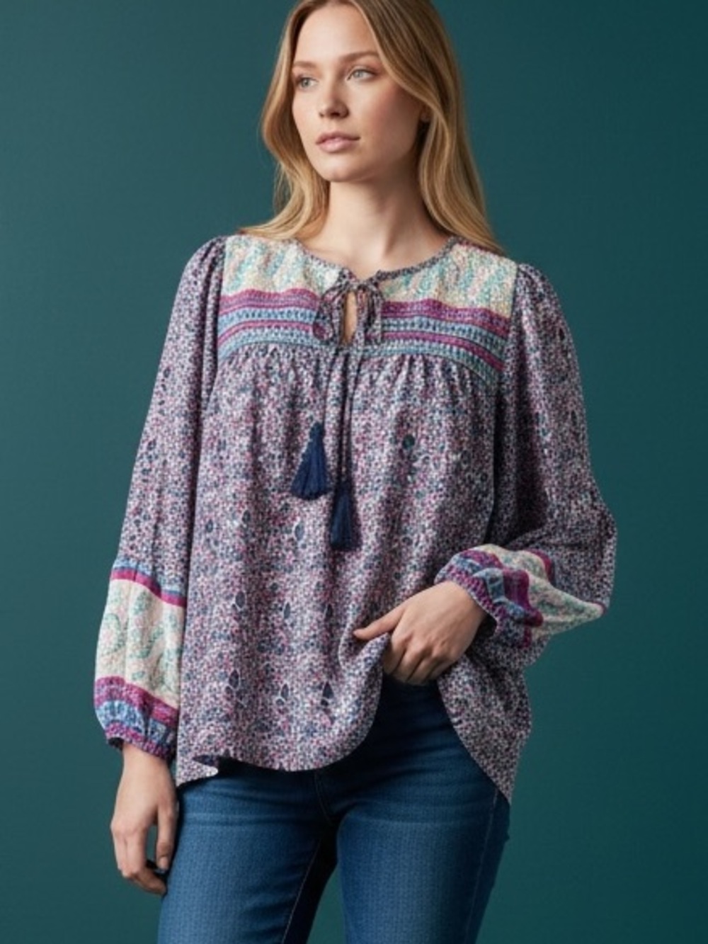 ❤️ Grace + Karma Retro Paisley Rayon Boho Poet Blouse